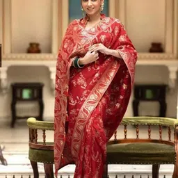 Marziyaa Floral Zari Silk Cotton Banarasi Saree-image-97