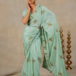Subham Embellished Embroidered Silk Blend Saree-image-12