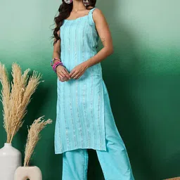InWeave Women Striped Kurta with Trousers-image-13