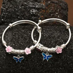 925 SILLER Unisex Kids 2 Sterling Silver Enamelled Rhodium-Plated Kada Bracelet-22
