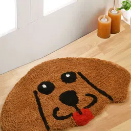 FINE TEX WORLD Brown & Black Patterned Microfibre Dog Shaped Anti-Skid Doormat-46