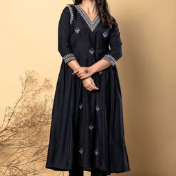 Readiprint Floral Embroidered Thread Work Anarkali Kurta With Trousers-image-8
