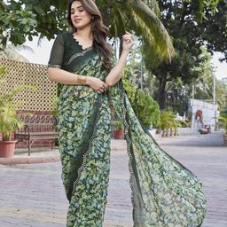 Nirmohi Fashion Floral Mirror Work Pure Georgette Saree-57