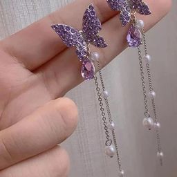 AKISON JEWELS Purple Butterfly Drop Crystals Earrings-image-79