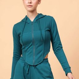 Fitkin Women Fleece Crop Running Sporty Jacket with Embroidered-image-7