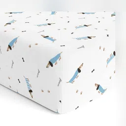The White Cradle Blue Cartoon Characters Printed Fitted 120 TC Cotton Crib Bedsheet-image-73