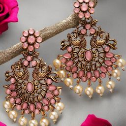 fabula Artificial Stones Studded And Beaded Crsecent Shaped Drop Earrings-image-27