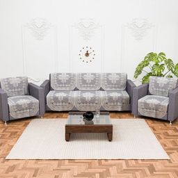 Kuber Industries White & Beige 10 Pieces 5 Seater Printed Cotton Sofa Cover-image-98