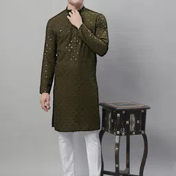 SG LEMAN Men Embroidered Regular Sequinned Kurta with Pyjamas-12