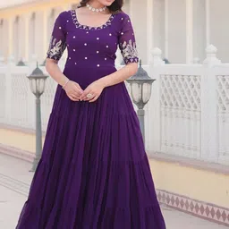 KALINI Embroidered Flared Maxi Ethnic Dress-picture-45