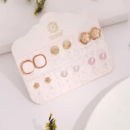 Brado Jewellery Set Of 6 Gold-Plated Artificial Stones Studded Square Shaped Studs-image-67