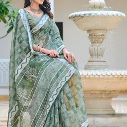 Suha Geometric Printed Pure Cotton Saree-image-53