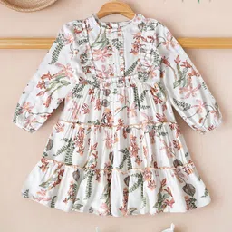 Bella Moda Girls Floral Print Puff Sleeve Fit & Flare Tiered Dress-picture-50