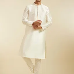 Diwas by Manyavar Floral Embroidered Mandarin Collar Art Silk Straight Kurta With Pyjamas-image-8