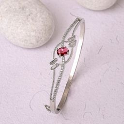 ZENEME Women Brass American Diamond Rhodium-Plated Bangle-Style Bracelet-image-80