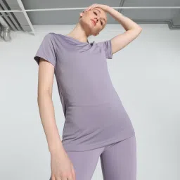 Women Solid Round Neck Polyester Purple T-Shirt-image-73