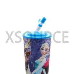 XSOURCE 3D Look Multi-Color Cartoon Character Sipper Glass with Straw for Kids Toddler for Milk/Juice/Water/Soft Drinks,Popular Printed Sipper Glass with lid and Straw 600 ML (Frozen) image 2