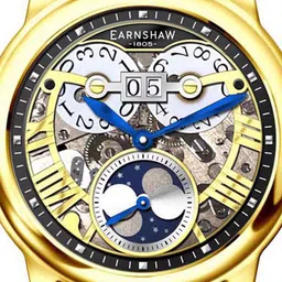 EARNSHAW Men Gold-Toned Patterned Dial & Brown Leather Straps Analogue Multi Function Automatic Motion Watch image 2