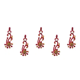 Comet Busters 5 Pcs Embellished Reusable Designer Bindis - Red image 2