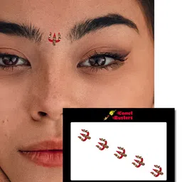 Comet Busters 5 Pcs Embellished Reusable Trishul-Shaped Designer Bindis - Red image 3