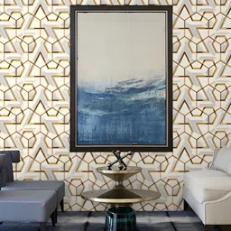 Jaamso Royals Cream Colored & Grey Geometric Printed Self-Adhesive Wallpaper-8