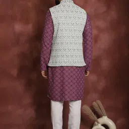 Anouk Thread Work Embroidered Regular Kurta with Churidar & Nehru jacket image 5