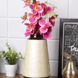 MARKET99  Off White & Brown Self Design Iron Flower Vase-30