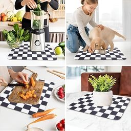 HomeCloud Black & White Checked Printed Super Absorbent Rectangle Dish Drying Mat image 5