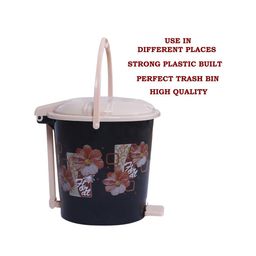 Kuber Industries Black & Cream 2 Pcs Printed Durable Pedal Dustbins With Handle 7L Each image 3