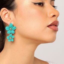 SOHI Teal & Gold-Plated Floral Drop Earrings image 5
