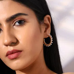 PRITA Gold-Plated Pearls Studded Circular Half Hoop Earrings image 2