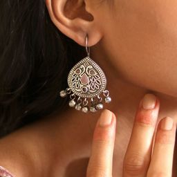 TEEJH Silver-Toned & Pink Teardrop Shaped Drop Earrings image 5
