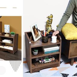 yookeer Modern Bedside Table with 3 Shelves,Bed Side Table Wooden Organizer Stand/Home Decor Table/Coffee Table/End Table/Side Table for Bedroom/End Table for Living Room 40.6 x 25.4 x 50.8 cm, Dark Brown image 4