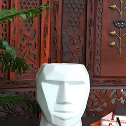 INDIA MEETS INDIA White Ceramic Man Face Shape Planter-image-23