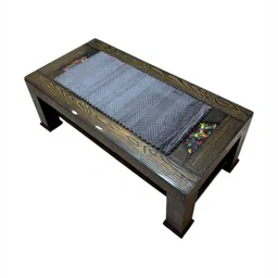 MONKDECOR Grey Textured Velvet Rectangular Table Runner-51
