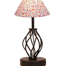 Devansh White & Red Printed Cotton Table lamp With Iron Base image 3