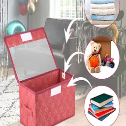Kuber Industries Maroon 3 Pieces Velcro Transparent Drawer Box with Handle Organisers image 3