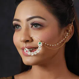 Priyaasi Gold-Plated & Kundan Studded Floral Nose Ring-image-40