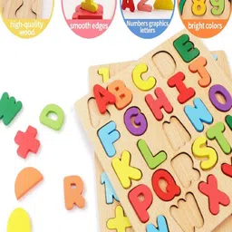 CHOCOZONE Kids Set of 3 Brown Wooden Learning Board Alphabets, Numbers & Shapes Puzzle Toys image 4