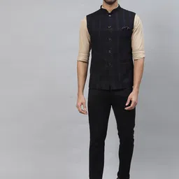 ESSAS club Men Checked Nehru Jacket with Pocket Square image 5