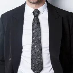 AXLON Men Printed Tie Set With Pocket Square, Cufflink & Flower Pin image 3