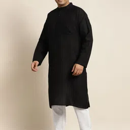 SOJANYA PLUS Men Plus Size Black Solid Kurta & Churidar Comes With a Nehru Jacket image 5