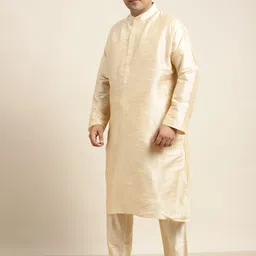 SOJANYA PLUS Men Plus Size Beige Solid Kurta with Churidar Comes With a Nehru Jacket image 3