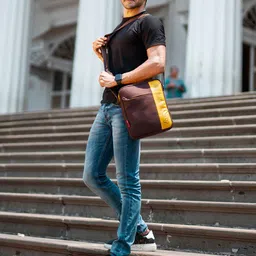 COSMUS Brown Structured Sling Bag image 4