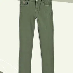 U.S. Polo Assn. Kids Boys Olive Green Slim Fit Mid-Rise Clean Look Stretchable Jeans-image-56