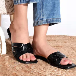 Padvesh Women Black Solid Open Toe Flats-image-15