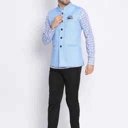 Hangup Men Mandarin Collar Printed Kurta with Pyjamas & Nehru Jacket image 5