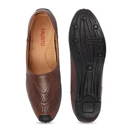 FAUSTO Men Textured Round Toe Memory Foam Lightweight Mojaris image 5