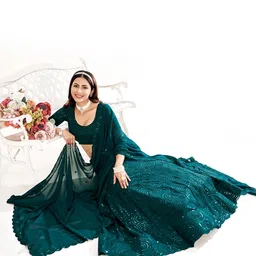 SHOPGARB Embroidered Sequinned Semi-Stitched Lehenga & Unstitched Blouse With Dupatta image 3