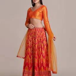 KALINI Woven Design Semi-Stitched Lehenga & Unstitched Blouse With Dupatta image 5